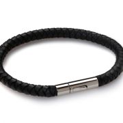 Demon Single Weave Bracelet Black - Mens Leather Bracelet Black