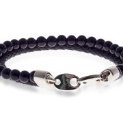 Link Mix Bracelet Onyx - Leather and beads bracelet