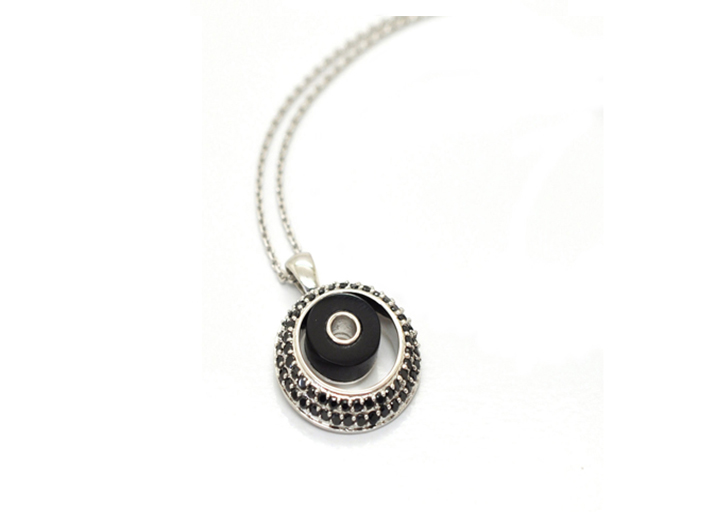 Deco Double Wheel Necklace Black Agate