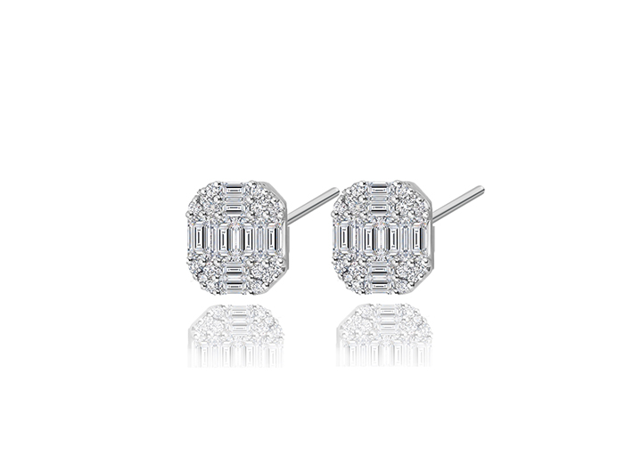 Deco Diamond Mosaic Stud Earrings 18ct White Gold