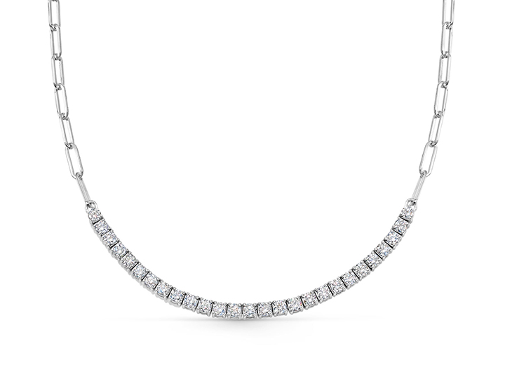 Diamond Tennis Paperclip Necklace 18ct White Gold