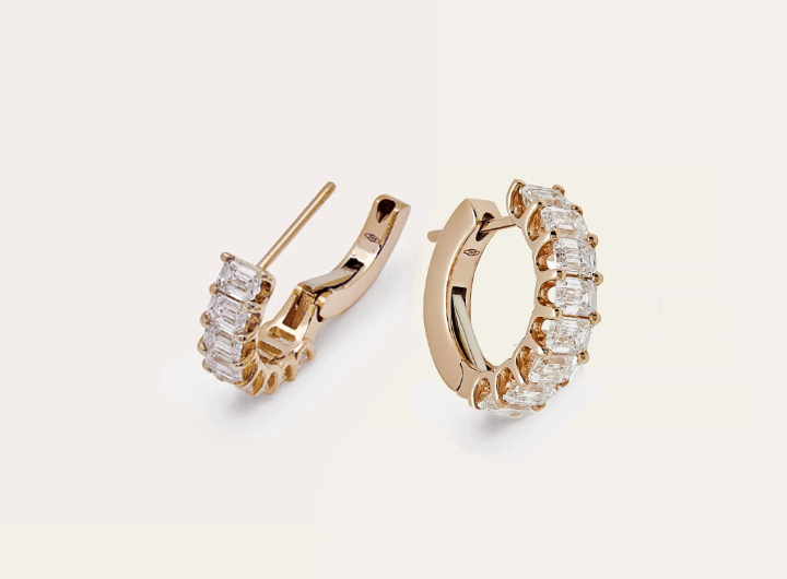 Emerald Cut Diamond Huggies 18ct Rose Gold