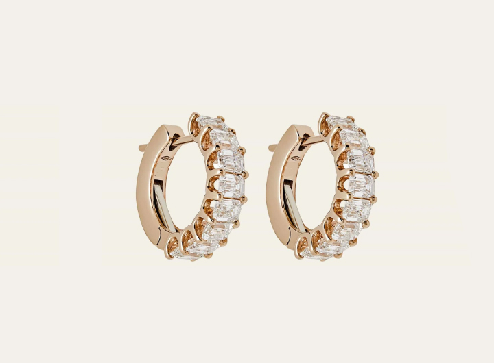 Emerald Cut Diamond Huggies 18ct Rose Gold