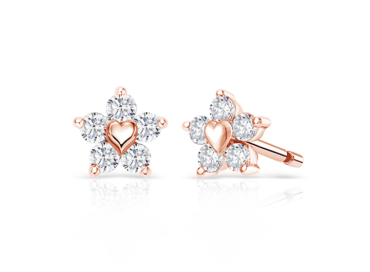 Flower Diamond Stud Earrings 18ct Rose Gold