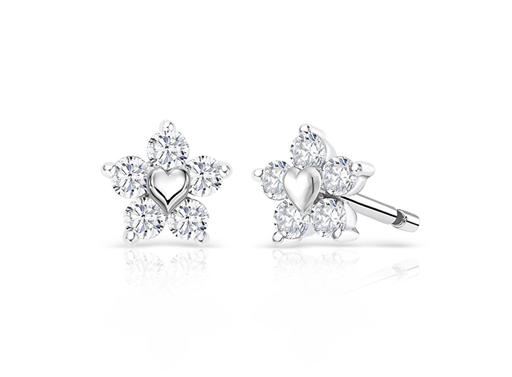 Flower Diamond Stud Earrings 18ct White Gold