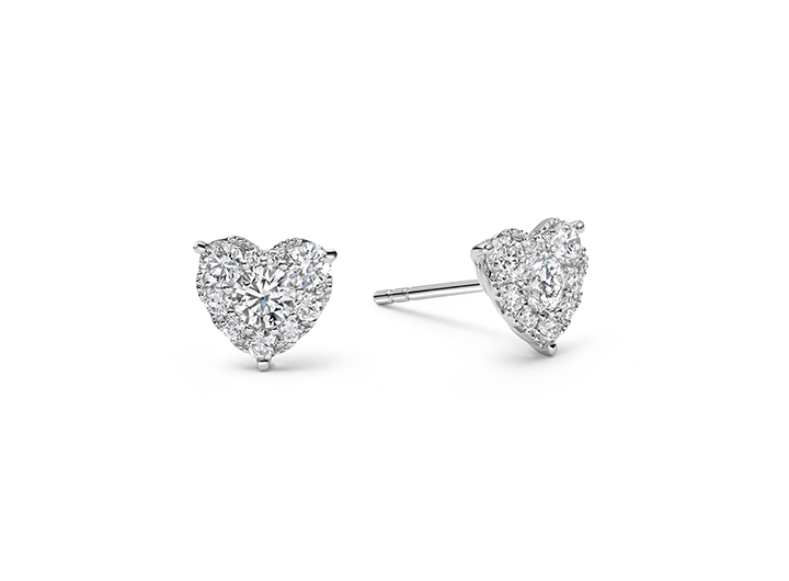 Heart Diamond Stud Earrings 18ct White Gold