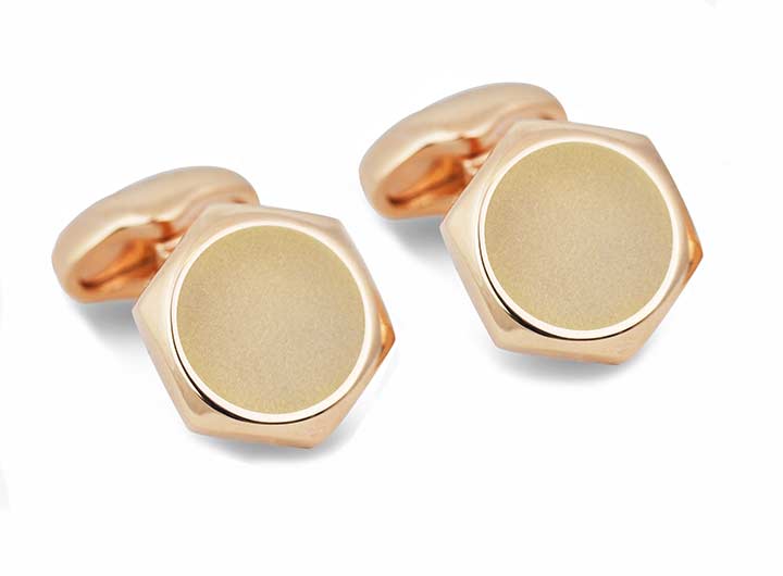 Hexagon Button Cufflinks Rose Gold