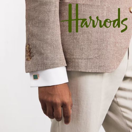 Key Stone Cufflinks - Green Agate - With Harrods Logo