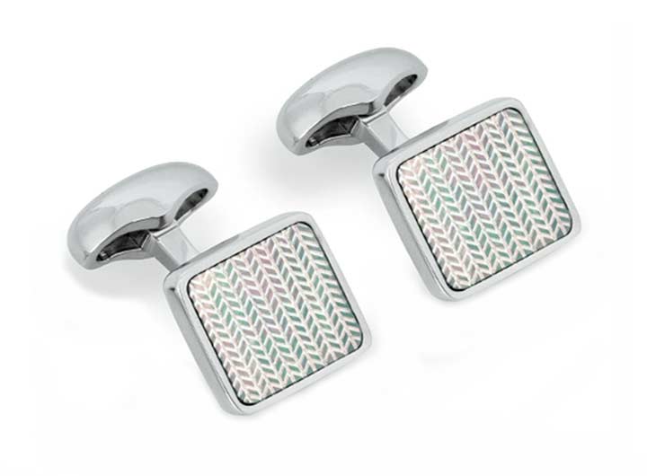 Key Stone Herringbone Cufflinks Black Mother of Pearl