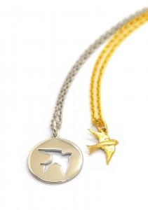 Maman Bebe Swallow Necklaces, silver and gold