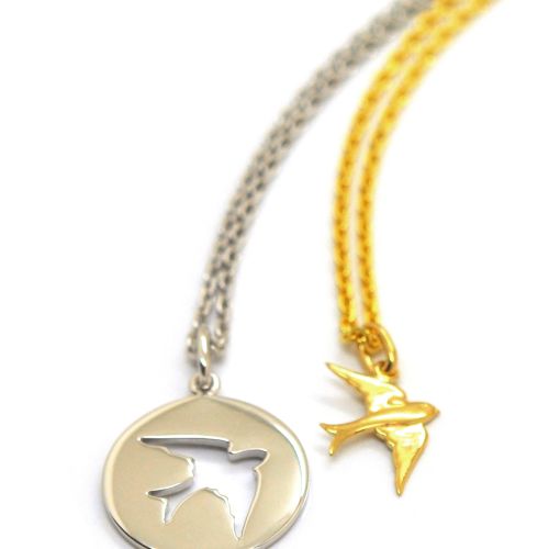 Maman Bebe Swallow Necklaces, silver and gold