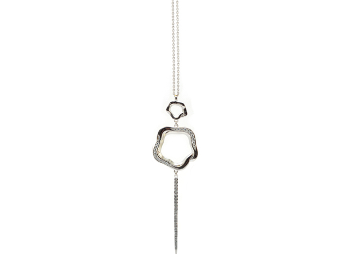 Open Flower Drop Necklace Crystal Silver