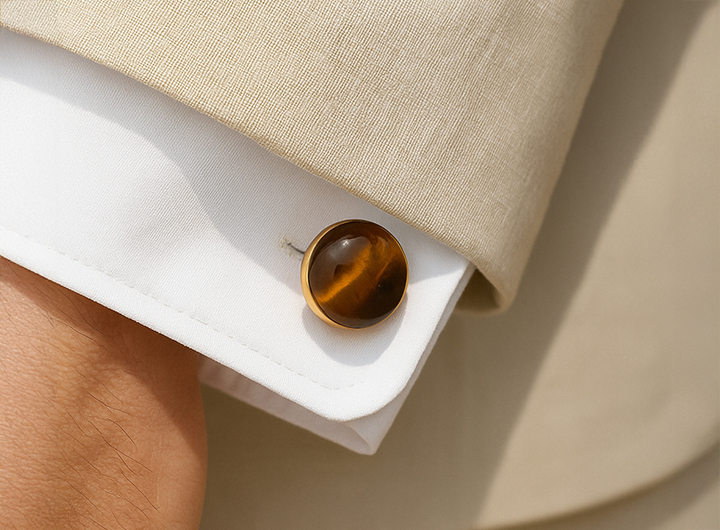 Chakra Power Orb Cufflinks Tigers Eye