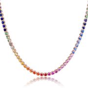 Rainbow Sapphire Tennis Necklace 18ct Rose Gold