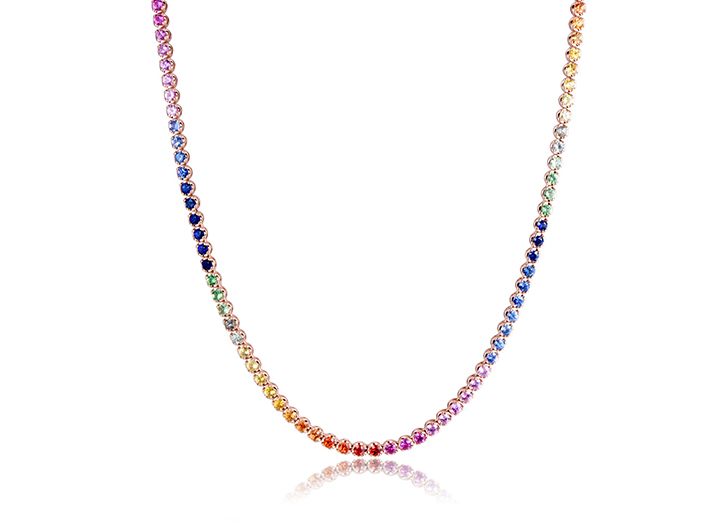 Rainbow Sapphire Tennis Necklace 18ct Rose Gold