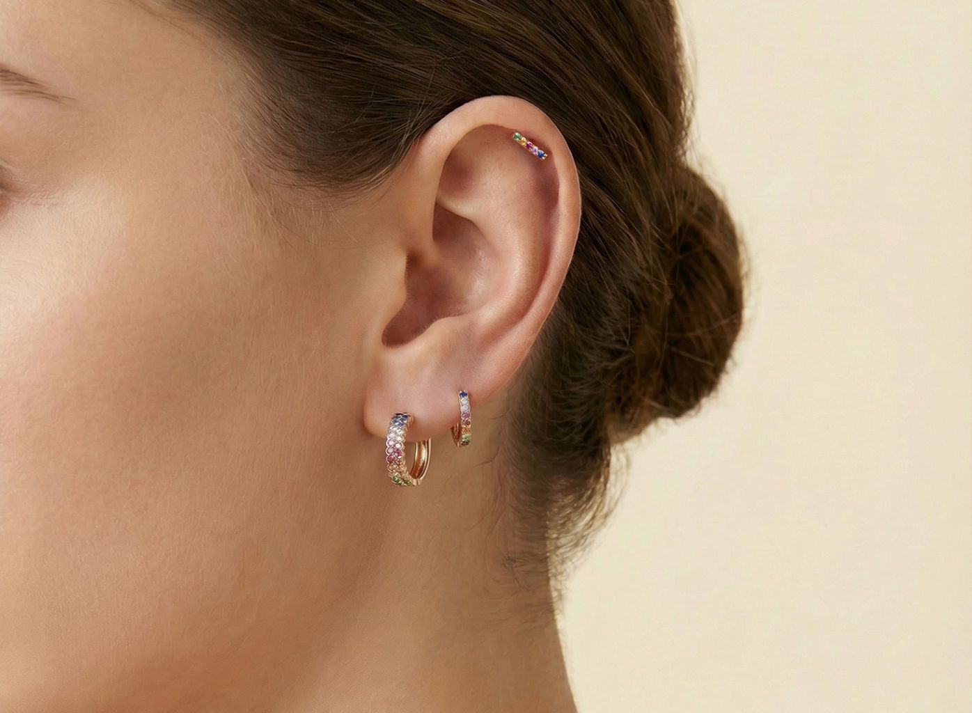 Rainbow Sapphire Linea Stud Earrings 14ct Rose Gold