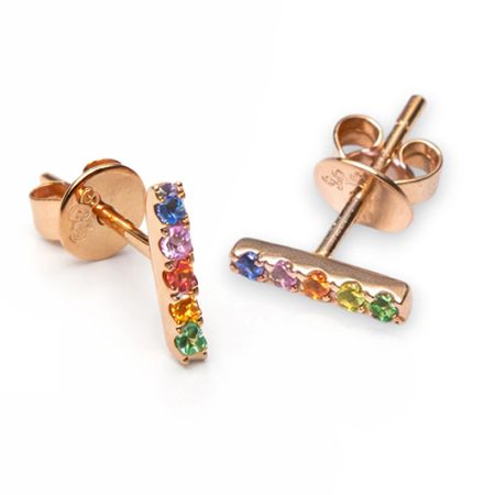 Rainbow Sapphire Linea Stud Earrings 14ct Rose Gold