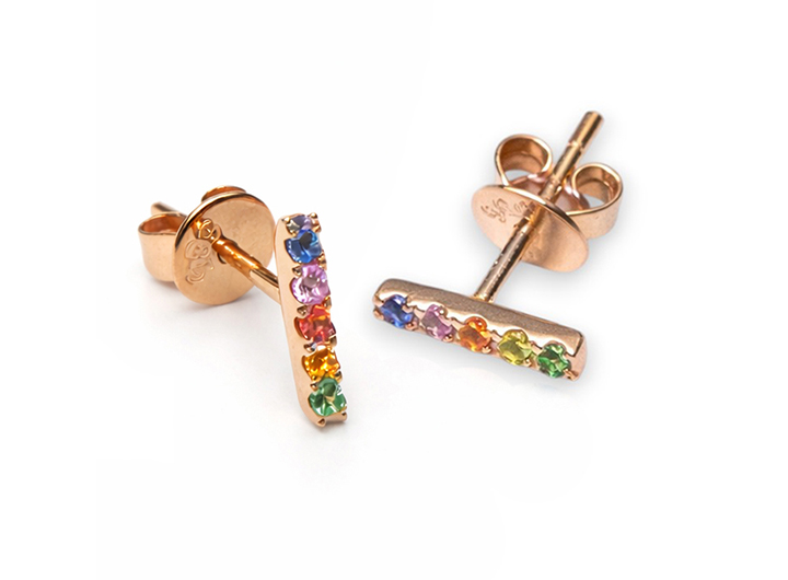 Rainbow Sapphire Linea Stud Earrings 14ct Rose Gold