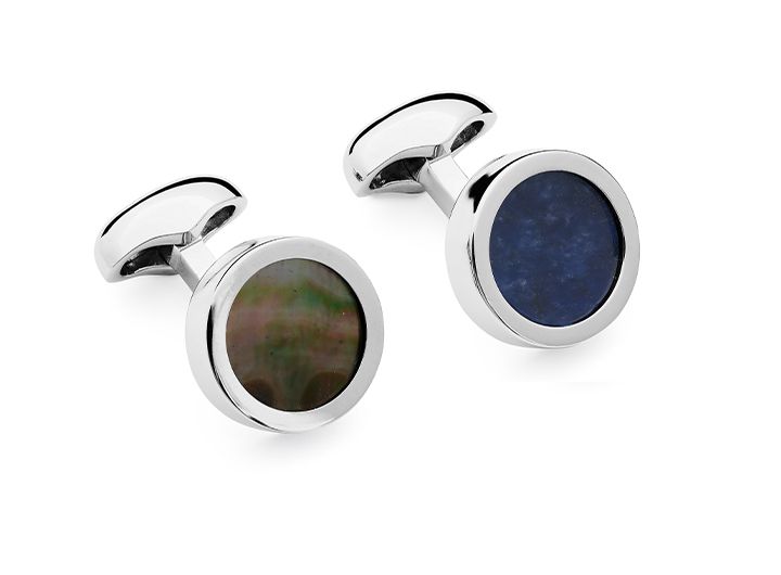 Reverso Disc Cufflinks Sodalite & Black Mother of Pearl