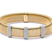 Tubogas Triple Diamond Bar Cuff Bracelet 18ct Yellow Gold