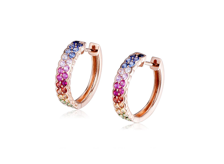 Rainbow Sapphire Double Hoop Earrings 18ct Rose Gold