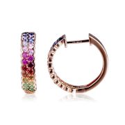 Rainbow Sapphire Double Hoop Earrings 18ct Rose Gold