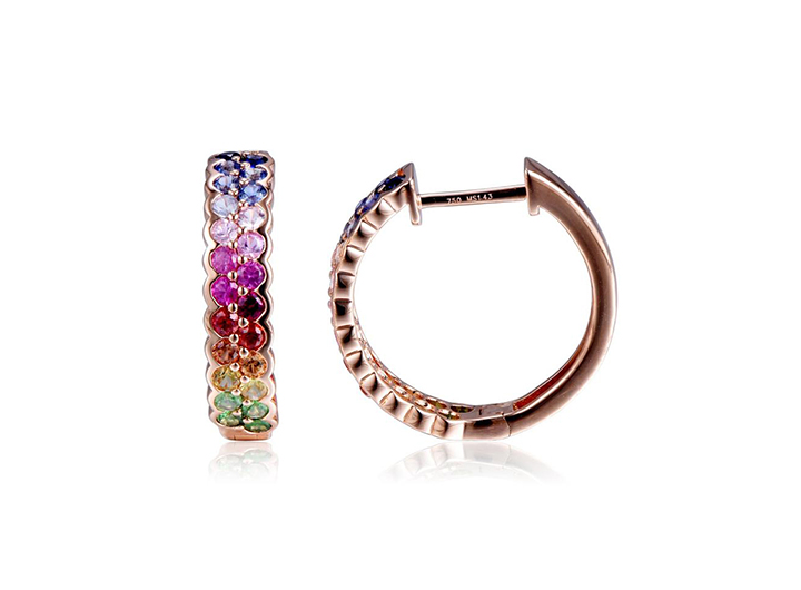 Rainbow Sapphire Double Hoop Earrings 18ct Rose Gold